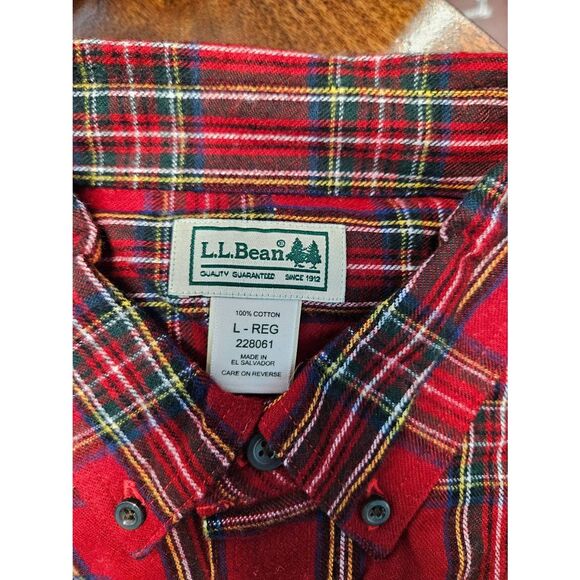 LL Bean Red Plaid Flannel Shirt Mens Size L - Picture 4 of 6